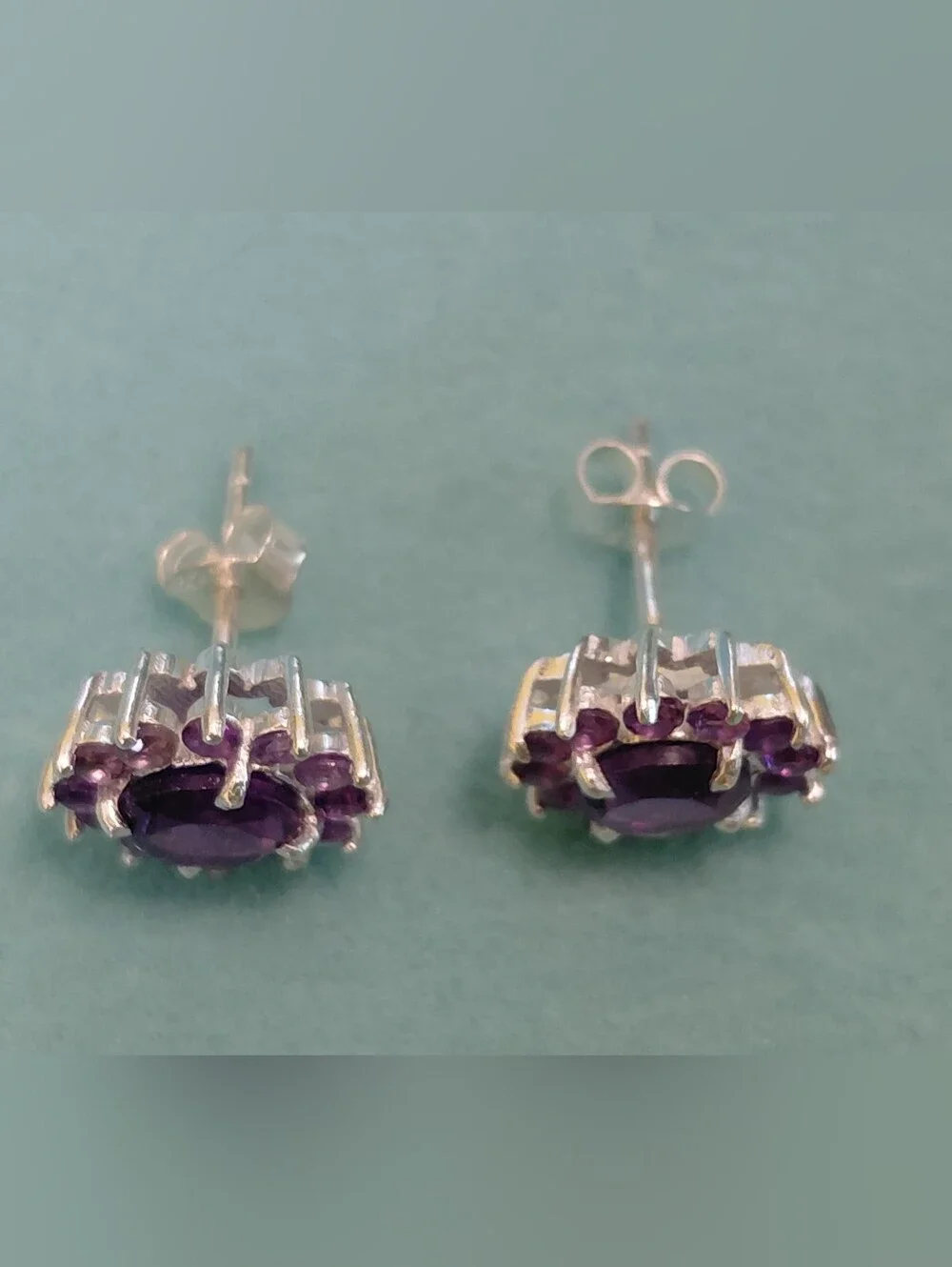 Dainty Amethyst Flower Silver Stud Earrings